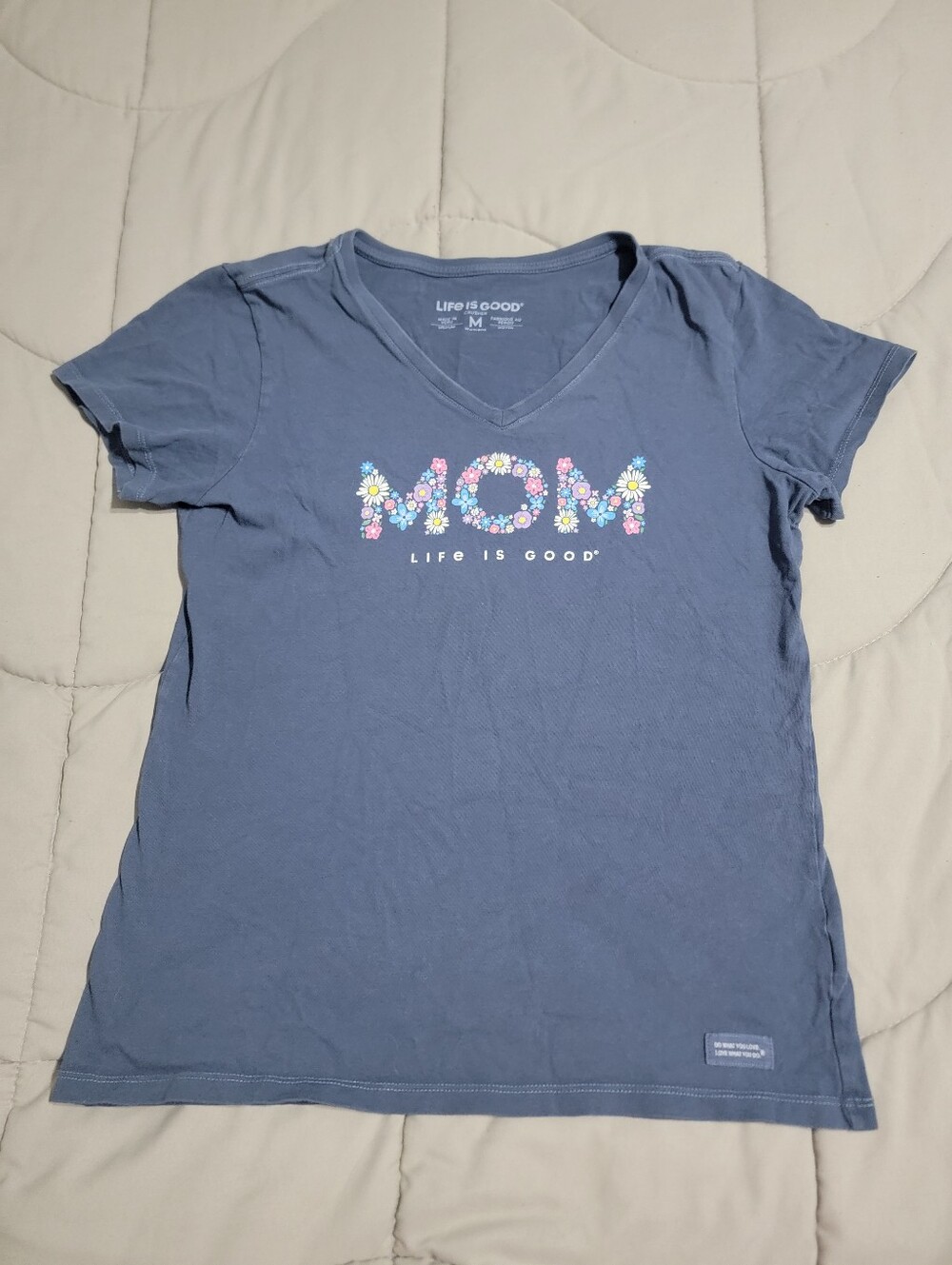 Life is Good Blue "Wildflower Mom" V-neck T-shirt - Size Medium